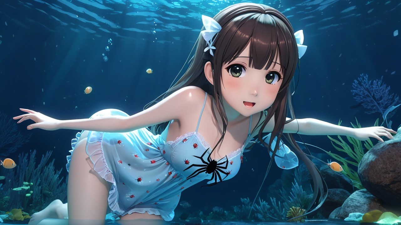 Young girl swimming in vibrant underwater scene