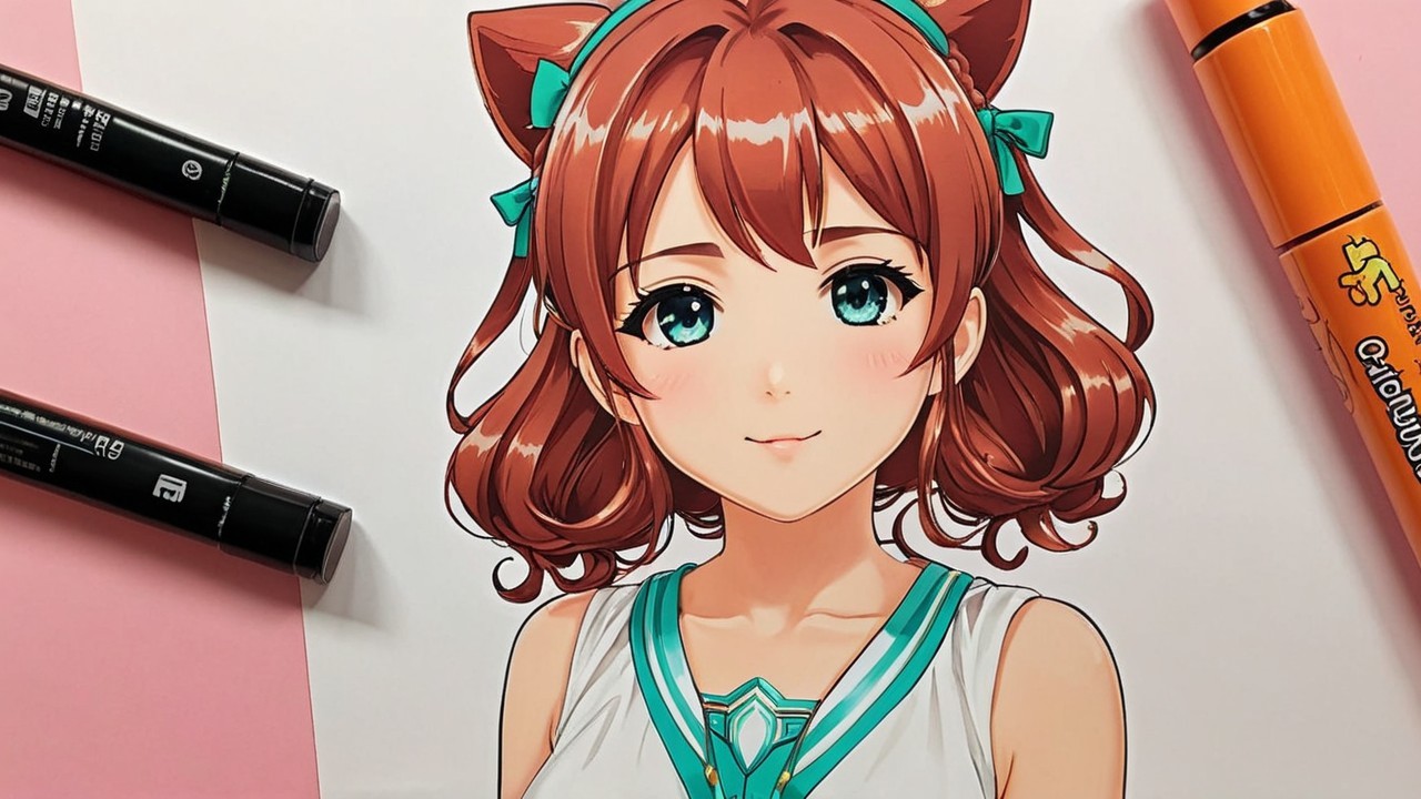 Close-Up of an Animated Girl with Cat Ears and Curls