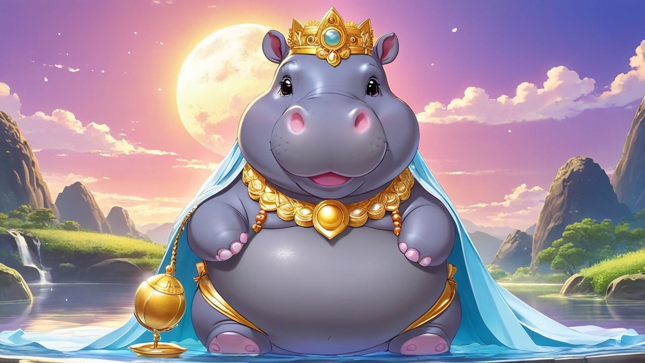 Whimsical Cartoon Hippo by Serene Water Body