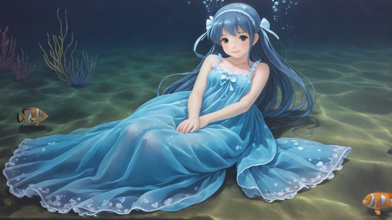Underwater Scene of a Girl in a Light Blue Dress