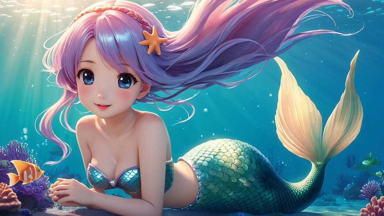Whimsical Underwater Scene with Enchanting Mermaid