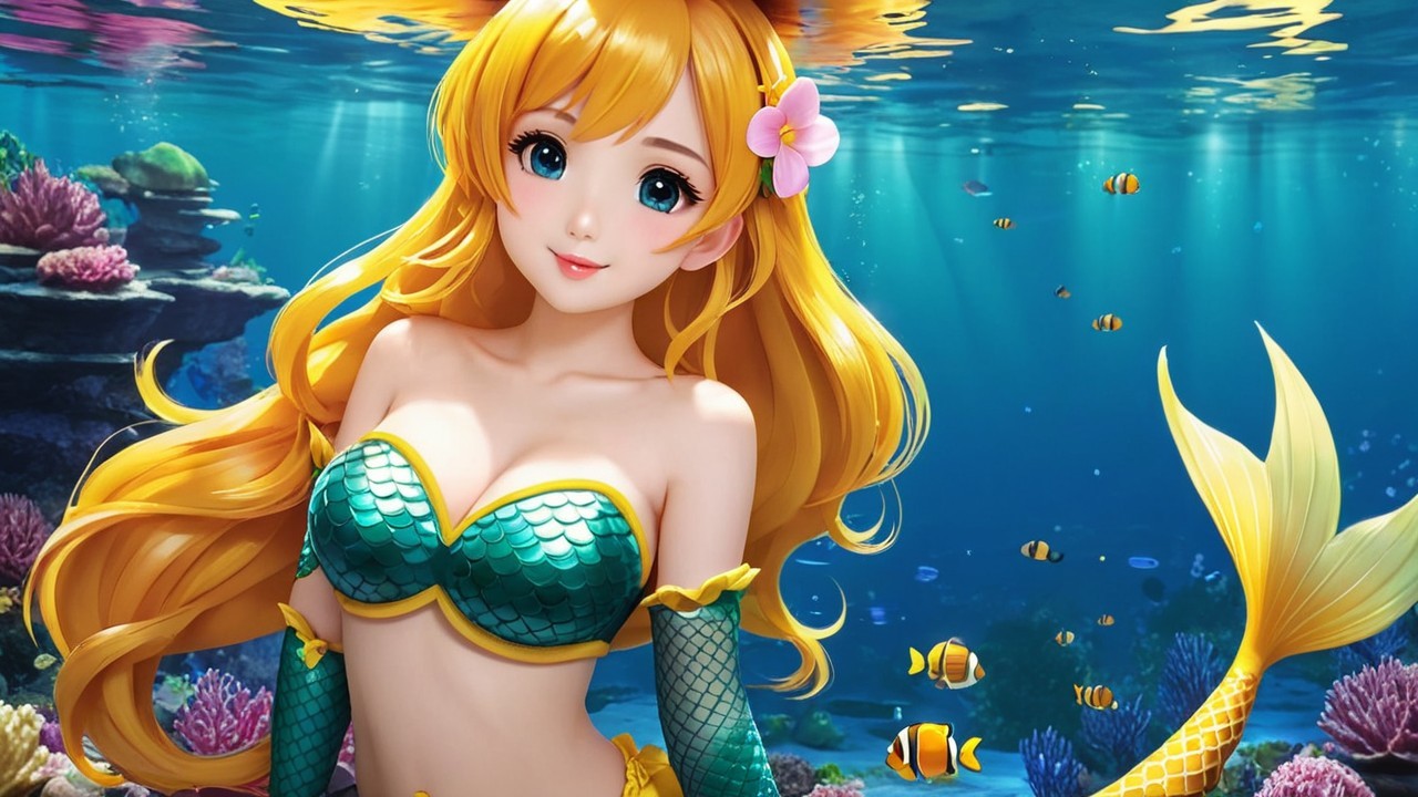 Vibrant Underwater Scene with Mermaid and Coral Reefs