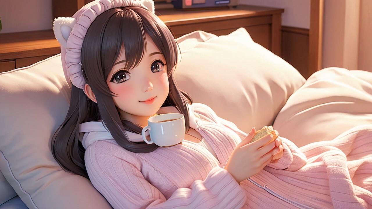 Young woman relaxing on a pillow in cozy setting
