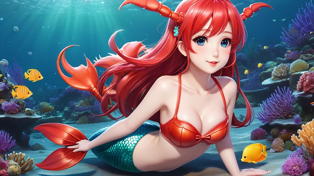Vibrant Underwater Scene with a Mermaid and Coral