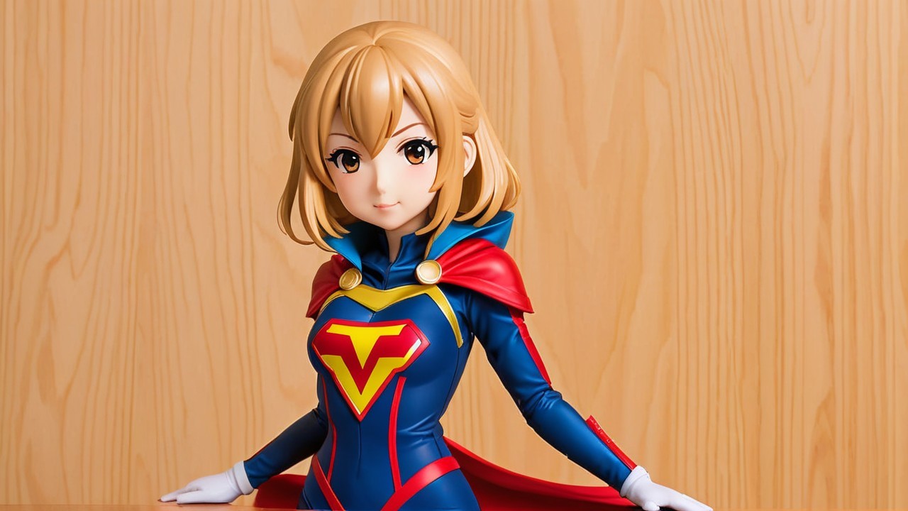Stylized Heroic Character in Blue and Red Costume