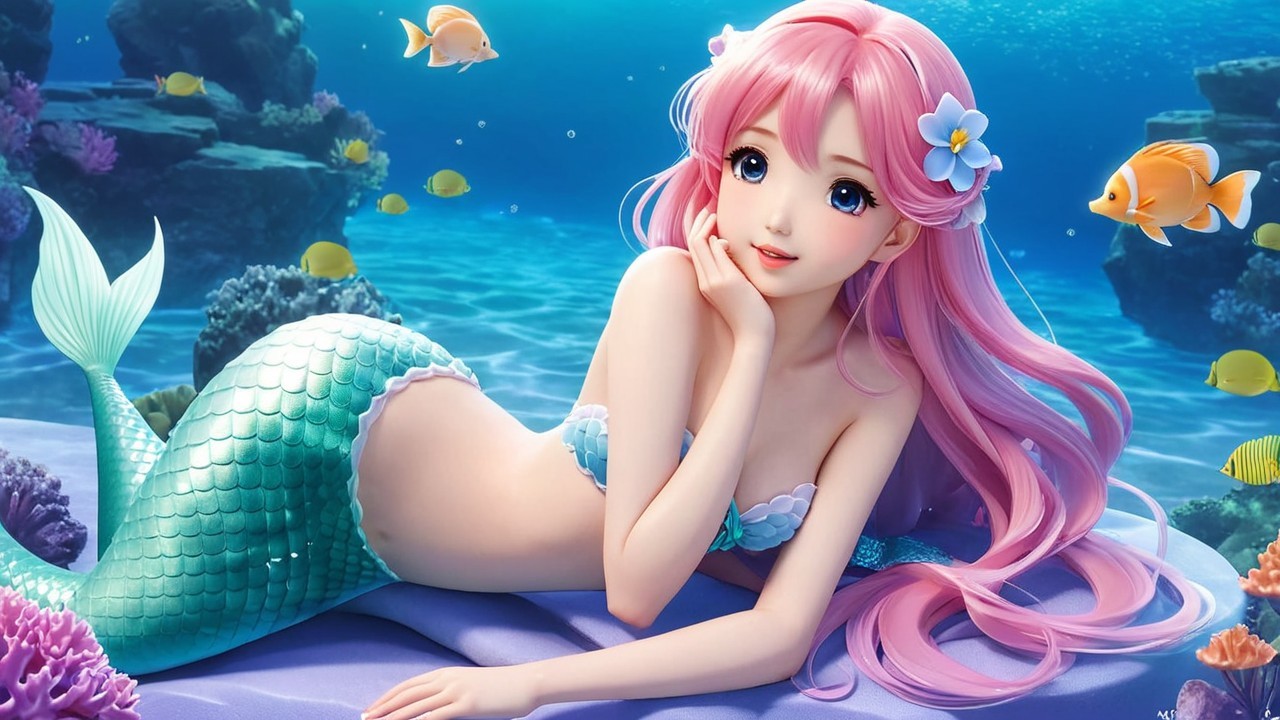Vibrant Underwater Scene with Mermaid and Marine Life