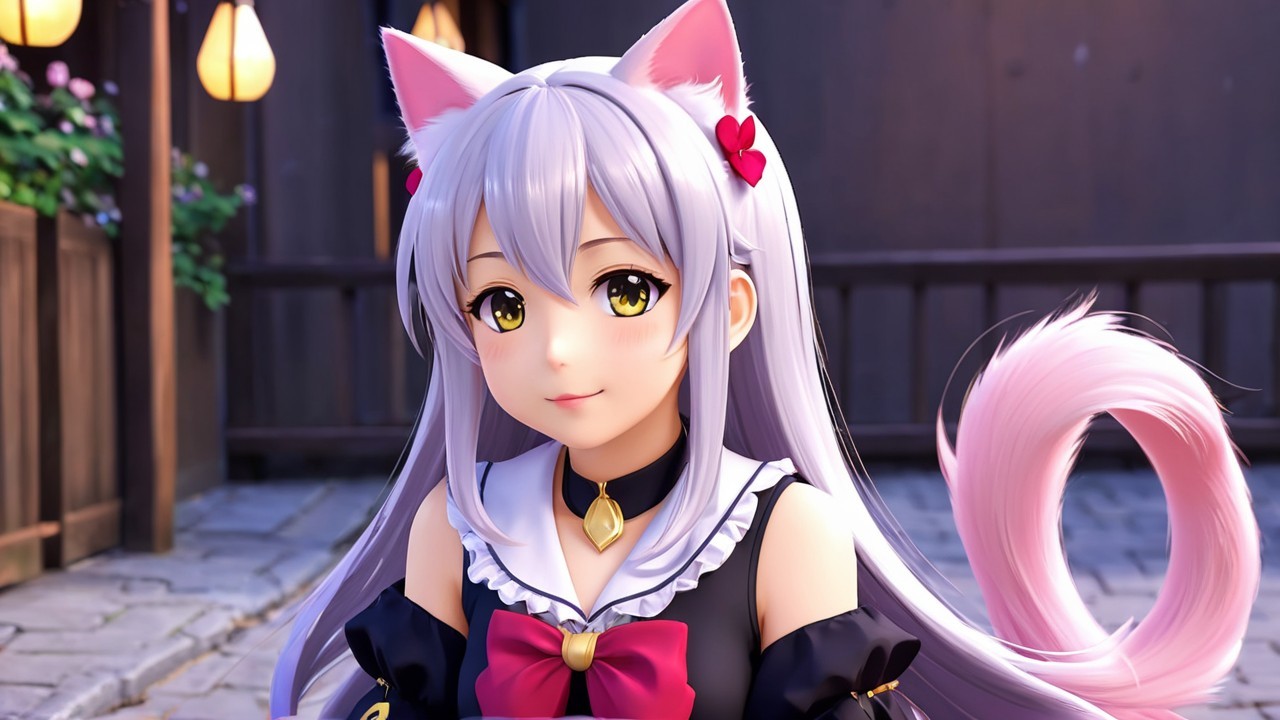 Charming Character with Cat Ears in Picturesque Setting