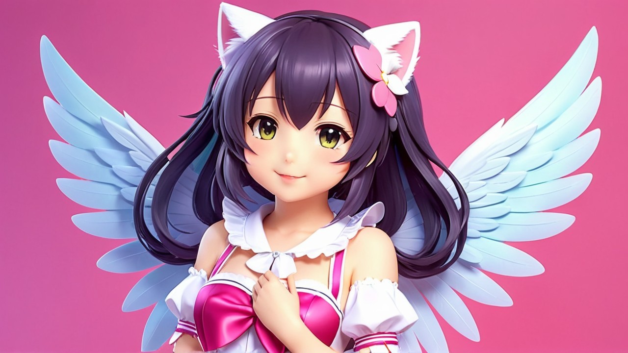 Charming Character with Fluffy Wings and Cat Ears
