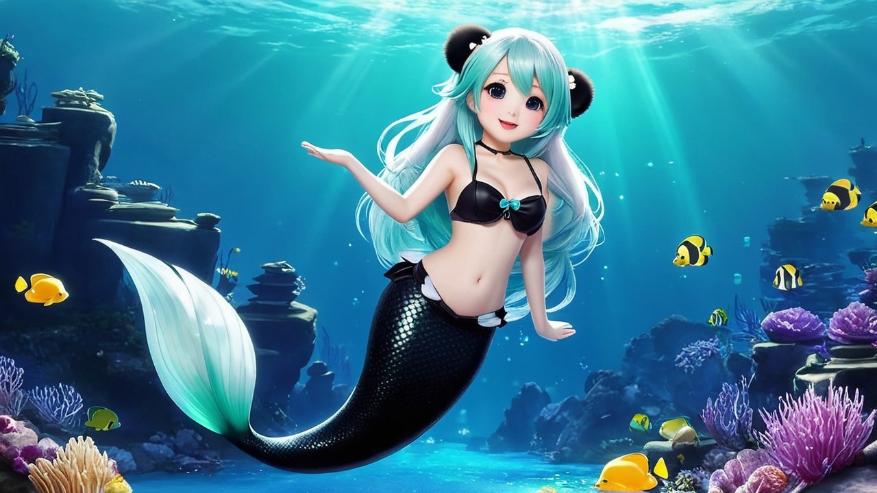 Whimsical Mermaid in Vibrant Underwater Scene