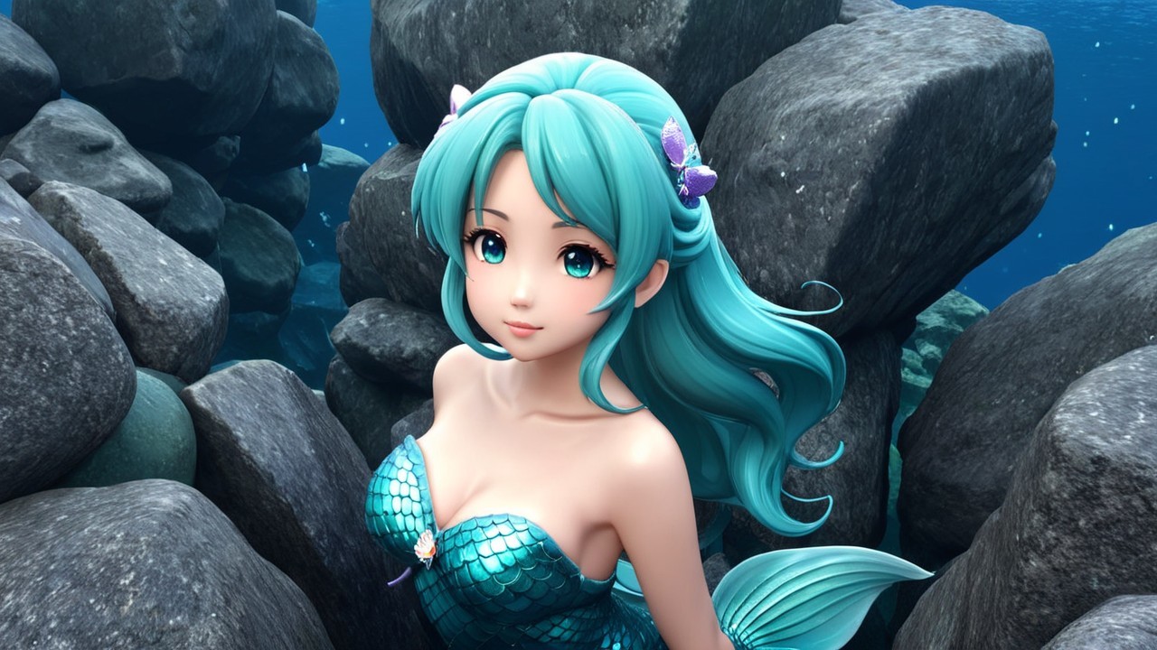 Vibrant Underwater Scene with Mermaid and Accessories
