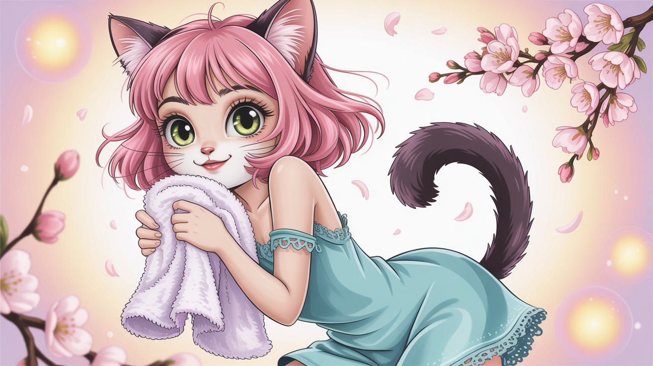 Charming Digital Illustration of Anime Cat Girl