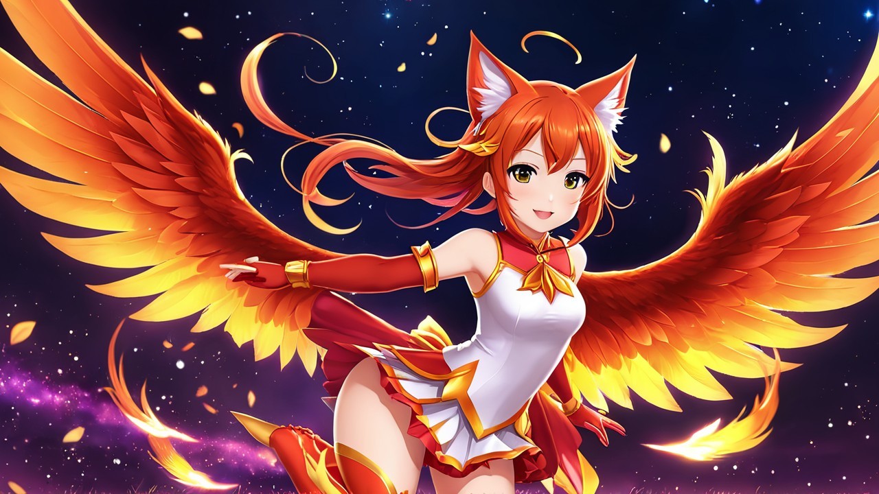 Vibrant Anime Character with Fox Ears and Wings