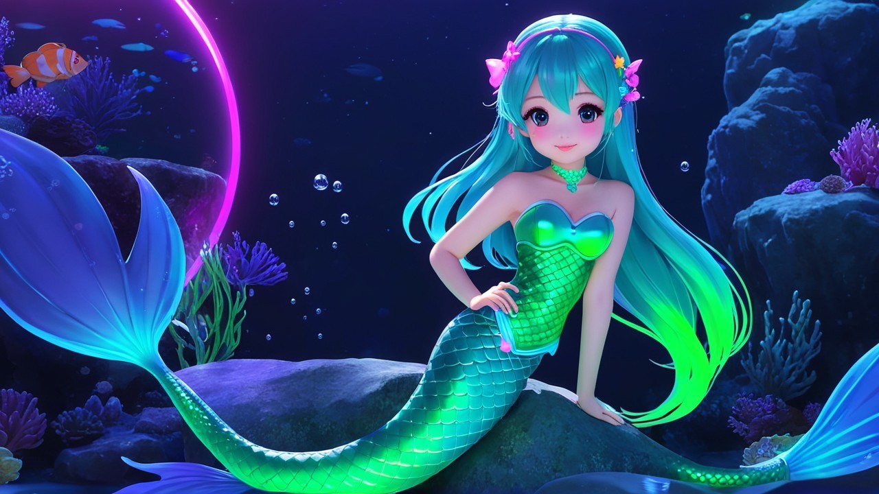 Vibrant Animated Mermaid in Magical Underwater Scene
