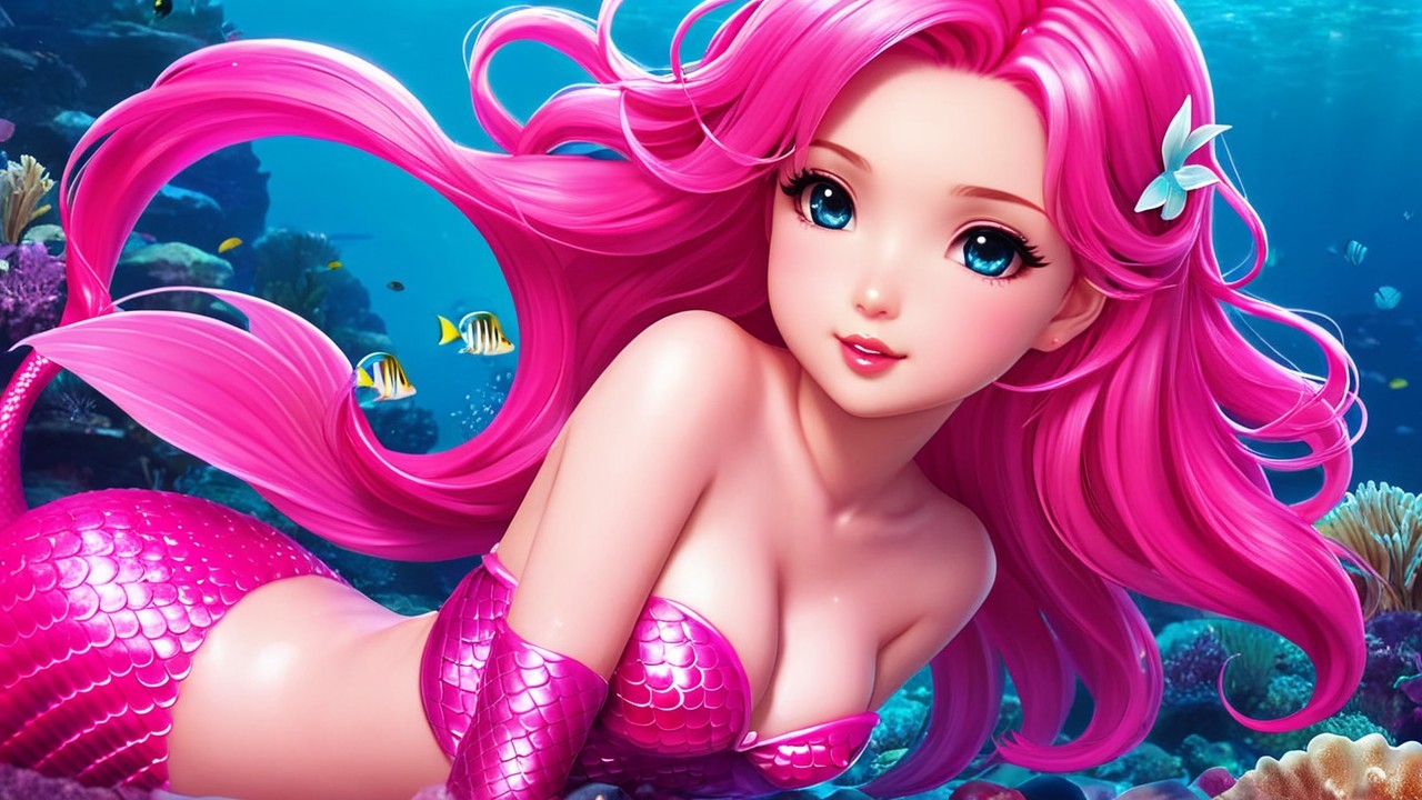 Vibrant Underwater Scene with Mermaid and Coral