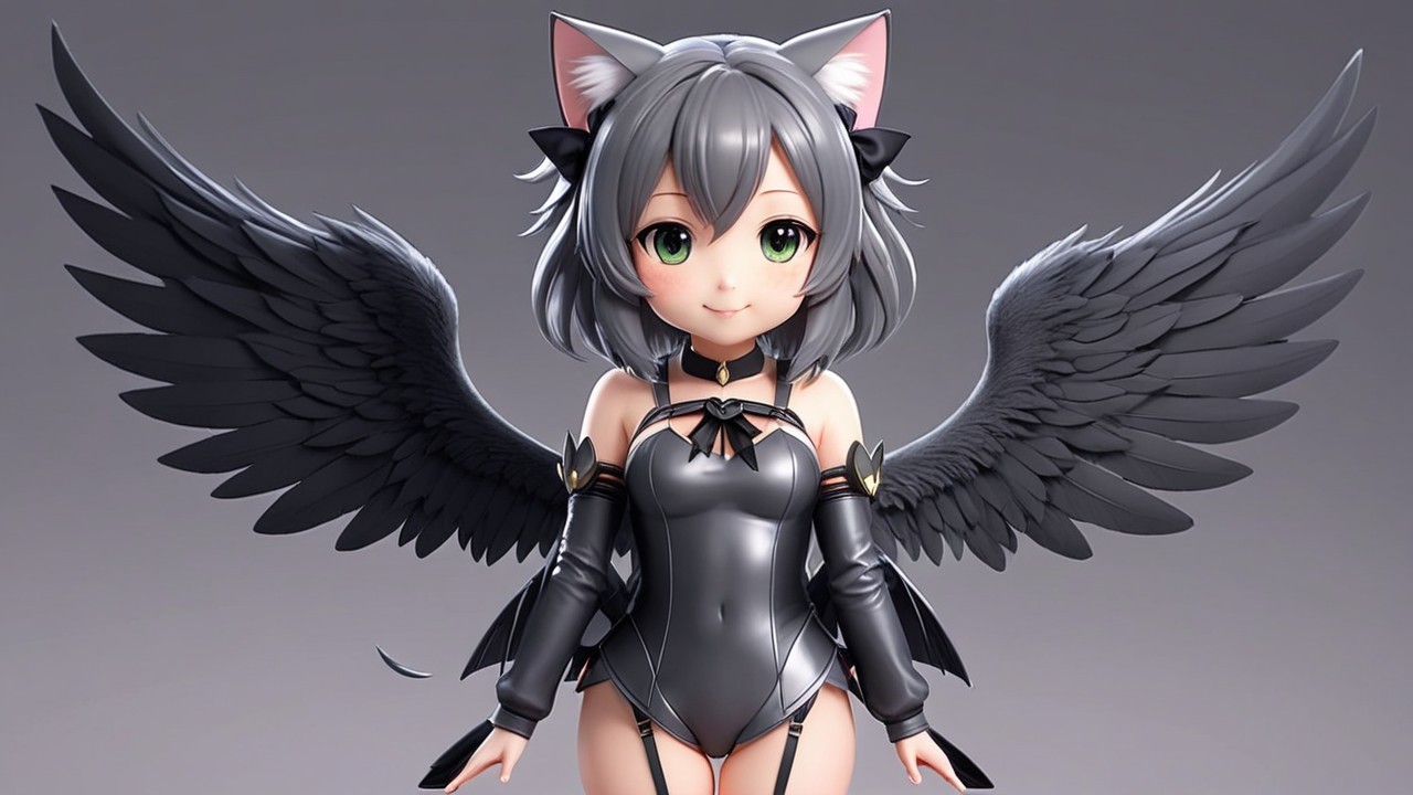 Anime Character with Gray Hair and Cat Ears