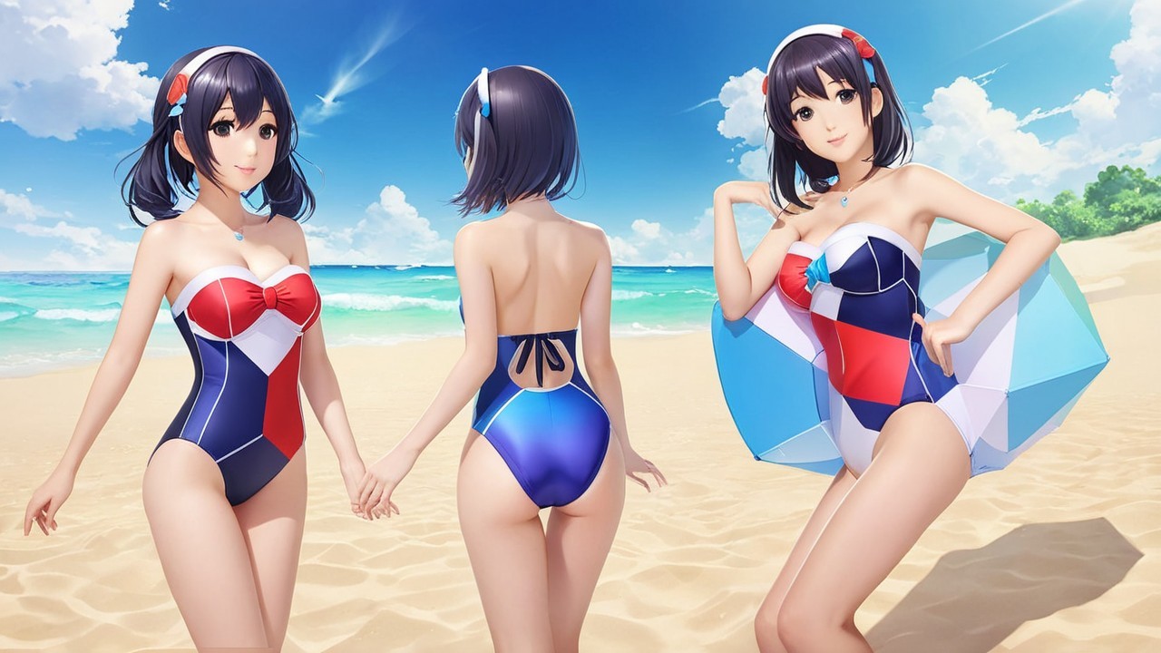 Stylized Animated Character at the Beach in Swimsuit