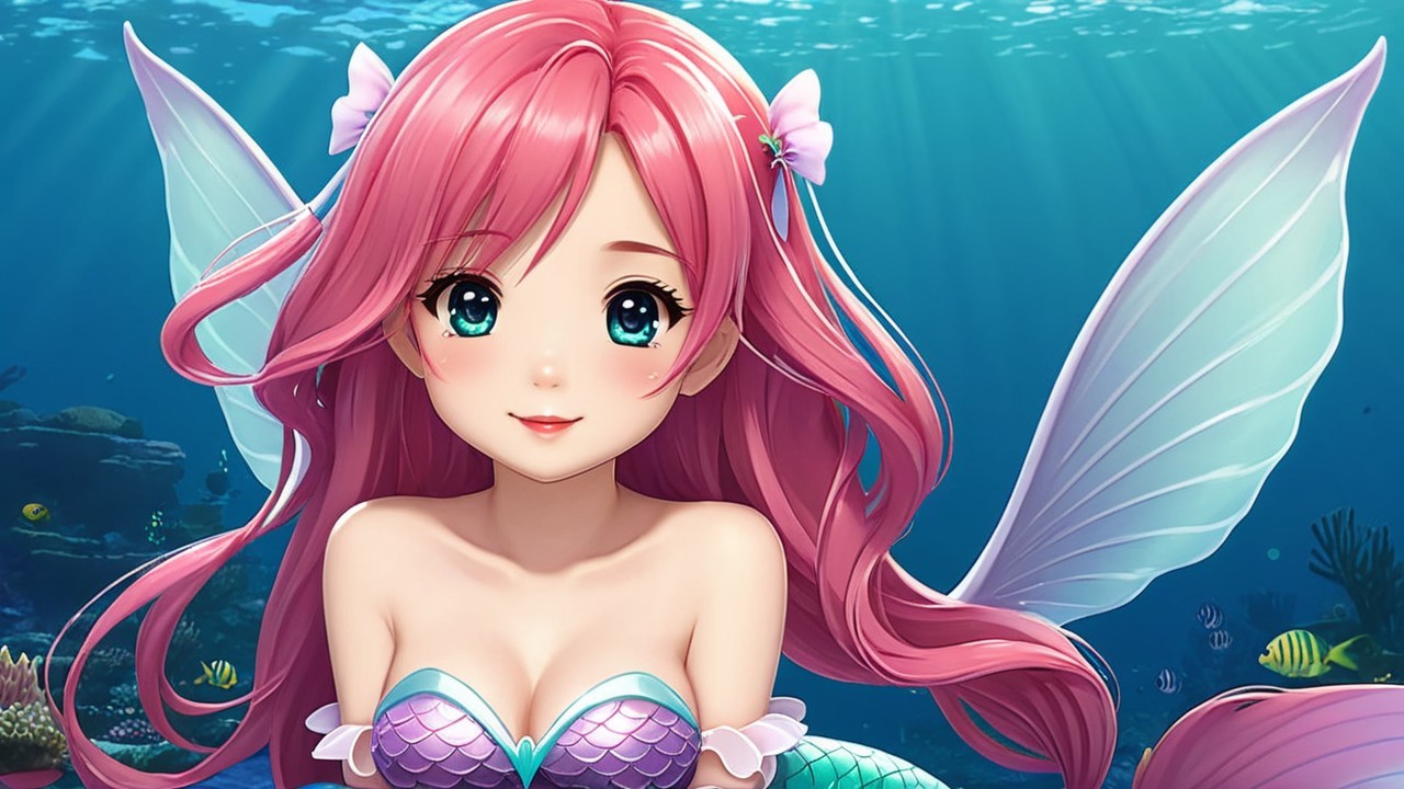 Vibrant Animated Mermaid in Colorful Underwater Scene