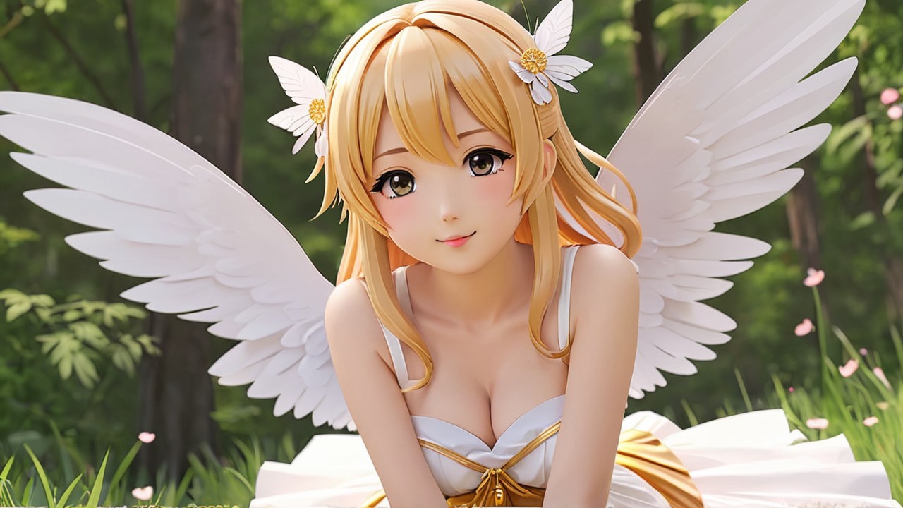 Anime-style character with blonde hair in a forest