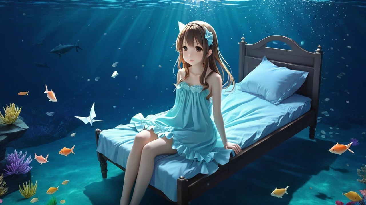 Underwater Scene of a Girl in a Blue Dress