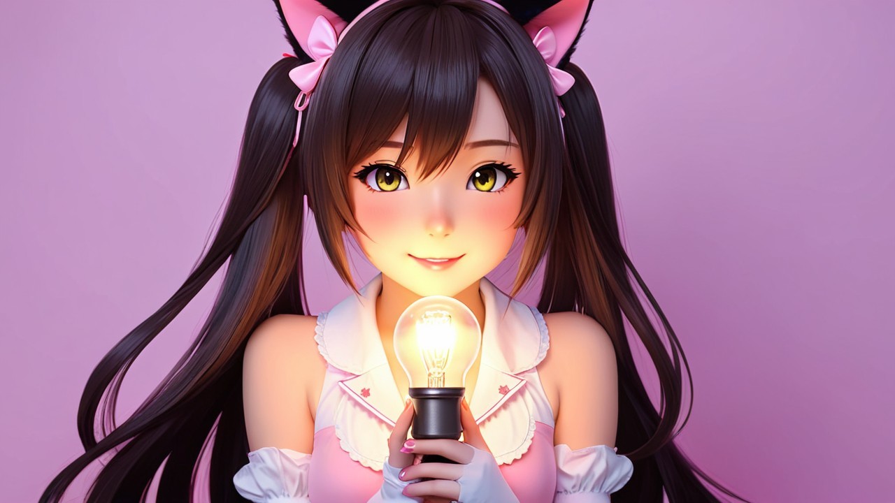 Cute animated character with cat ears and pink outfit