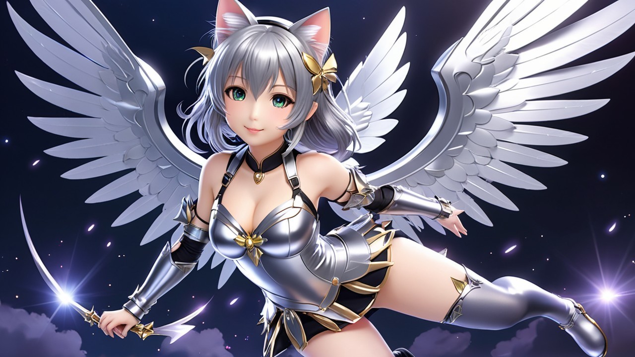 Whimsical anime character with cat ears and wings