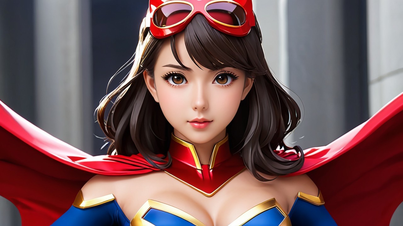 Confident Female Superhero in Vibrant Costume