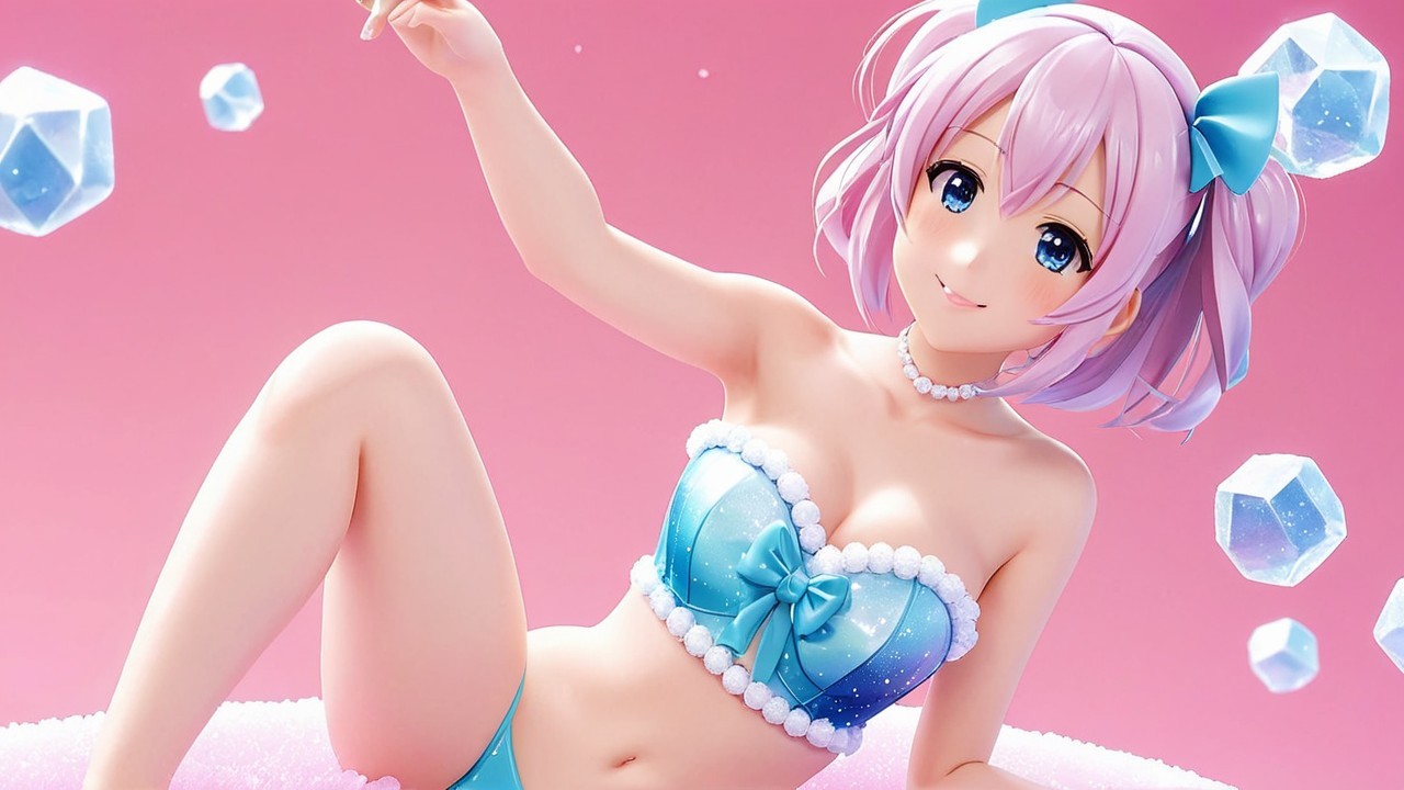 Vibrant Character with Pastel Hair and Blue Bikini