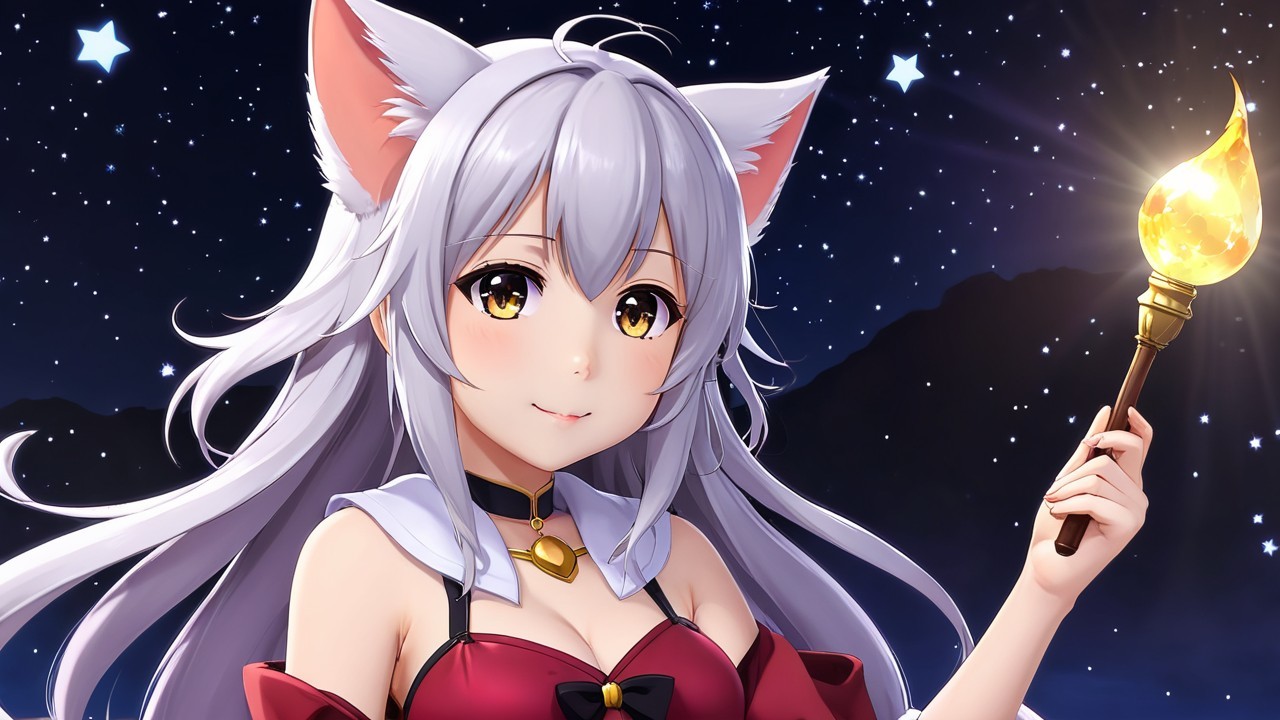 Anime Character with Silver Hair Under Starry Sky