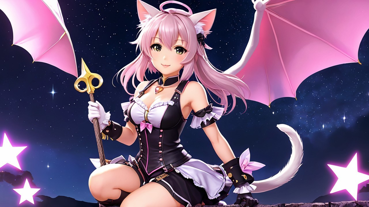 Fantasy Character with Cat Ears and Dragon Wings
