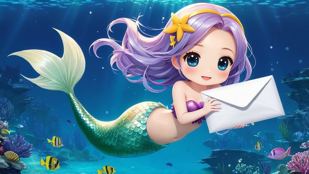 Cartoon Mermaid with Iridescent Scales Underwater
