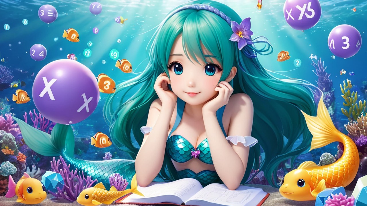 Underwater Scene with Mermaid and Mathematical Book