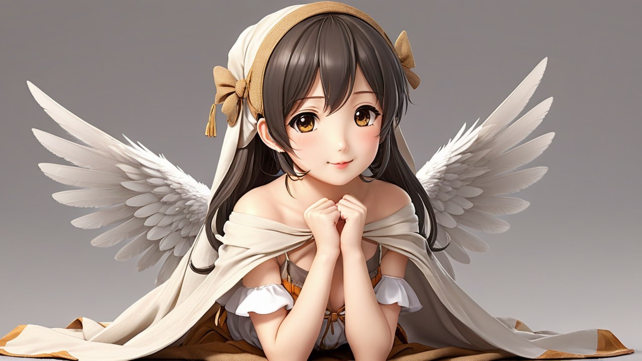 Young girl with angel wings in serene pose