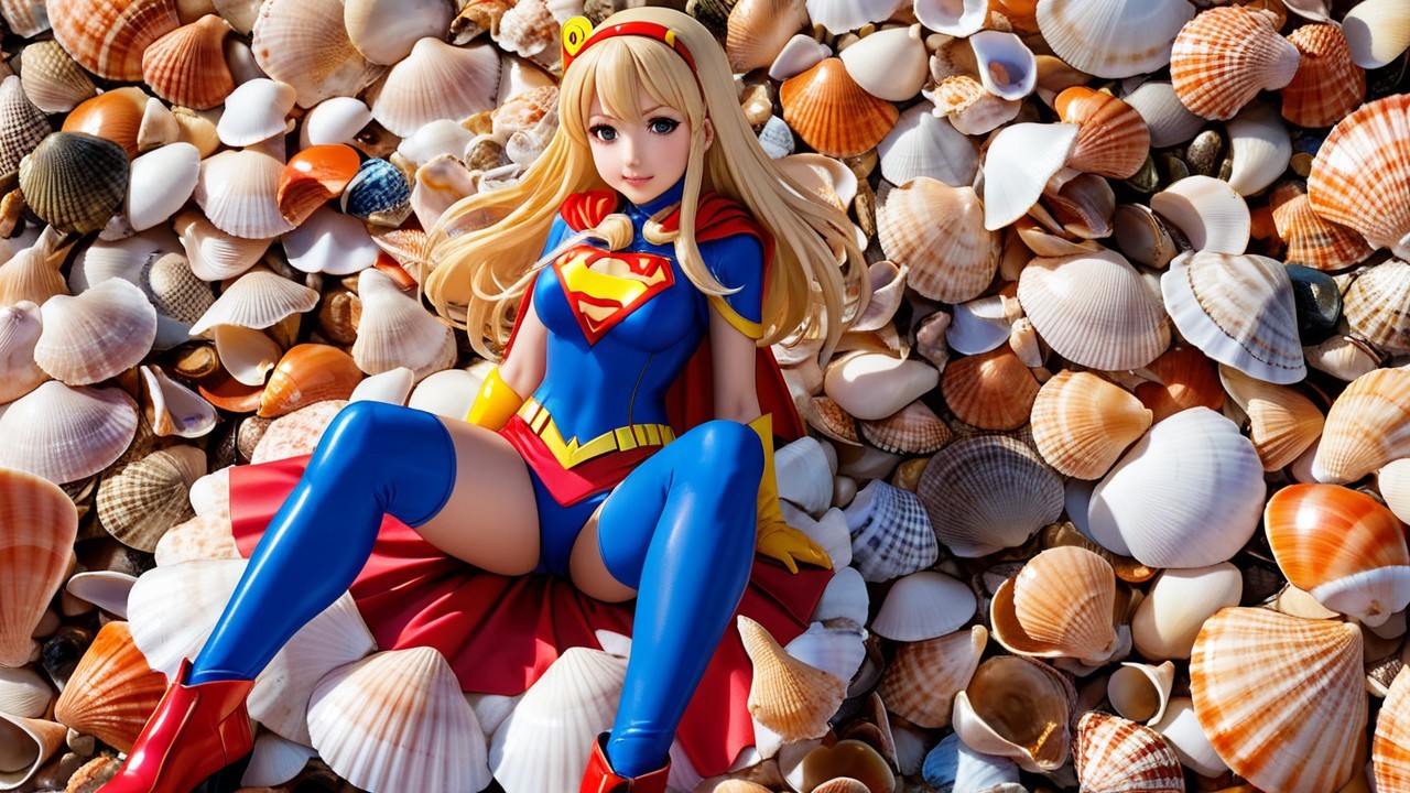 Anime Character in Superhero Costume on Beach