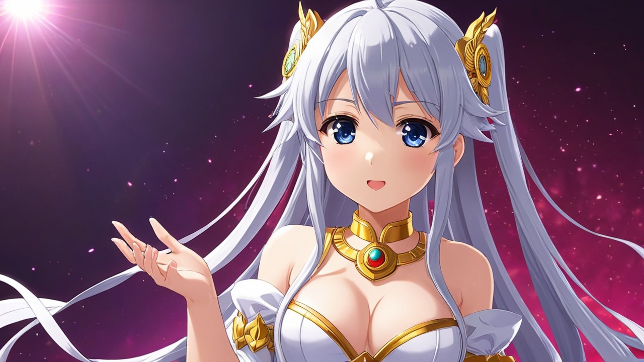 Anime character with silver hair in cosmic setting