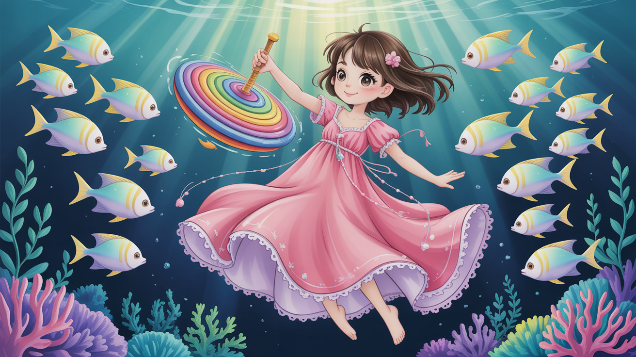 Underwater Anime Illustration of a Playful Girl