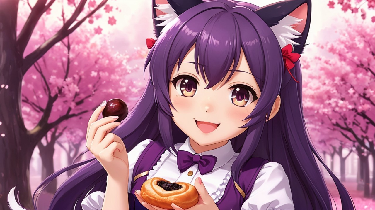 Cheerful Anime Character in Cherry Blossom Park