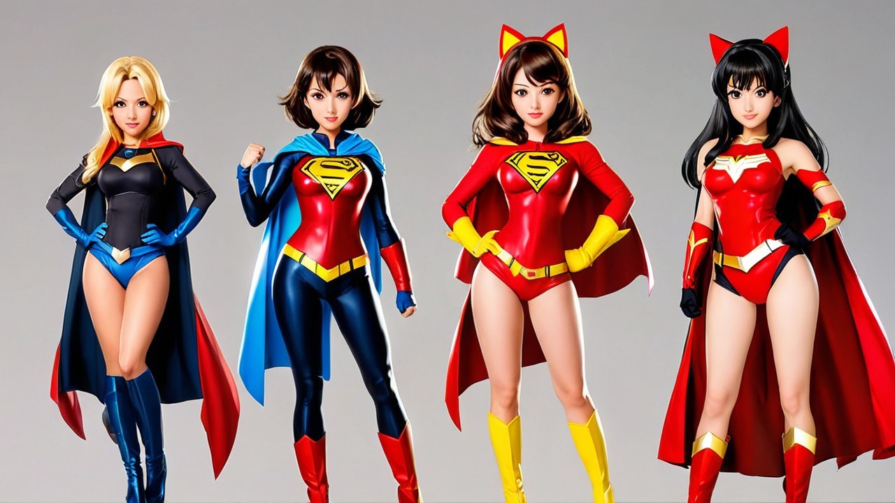 Four Female Superhero Figures in Vibrant Costumes