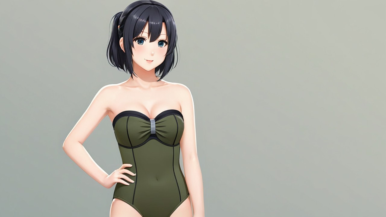 Stylized Animated Character in Dark Green Swimsuit