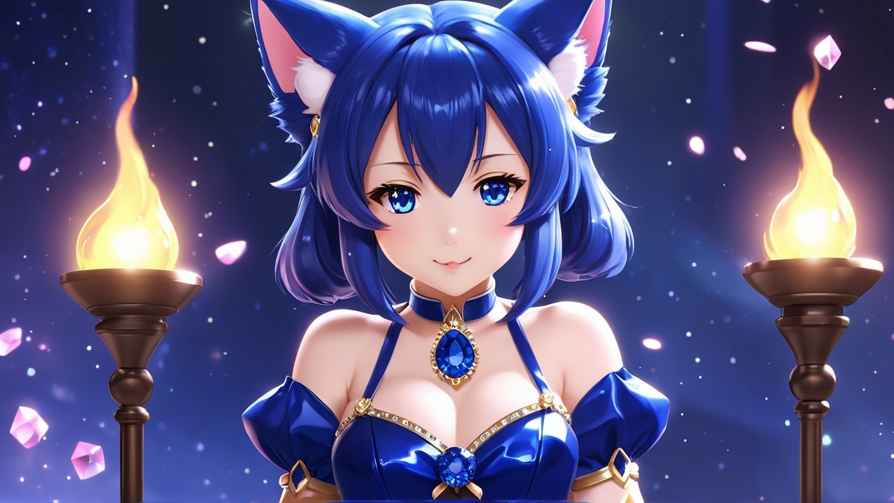 Anime Character with Blue Hair and Cat Ears