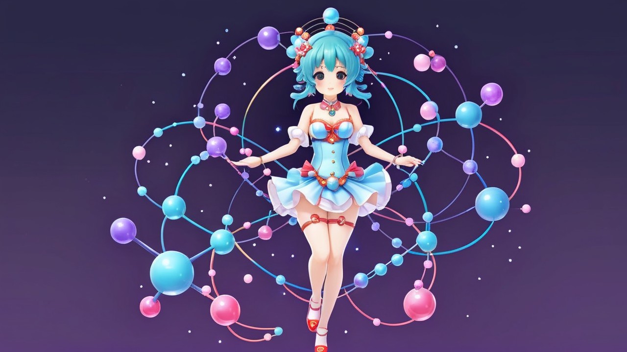 Anime Character with Aqua Hair in Whimsical Scene