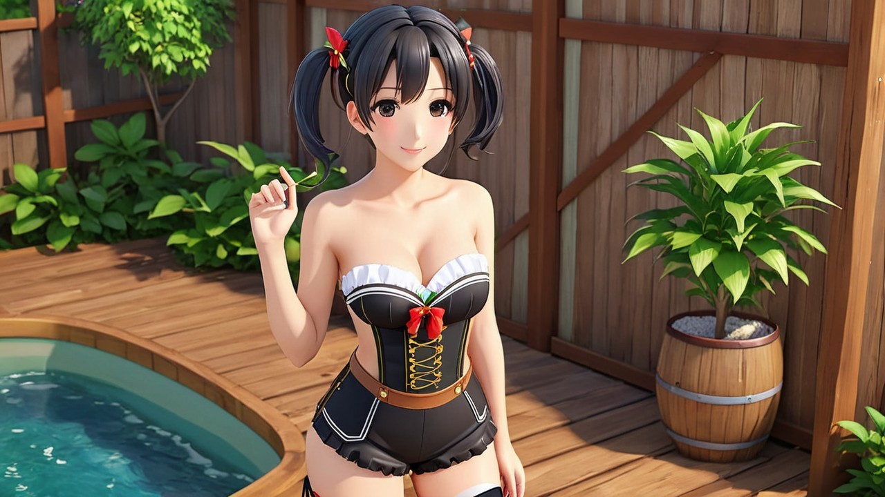Cheerful Animated Character by Poolside Deck