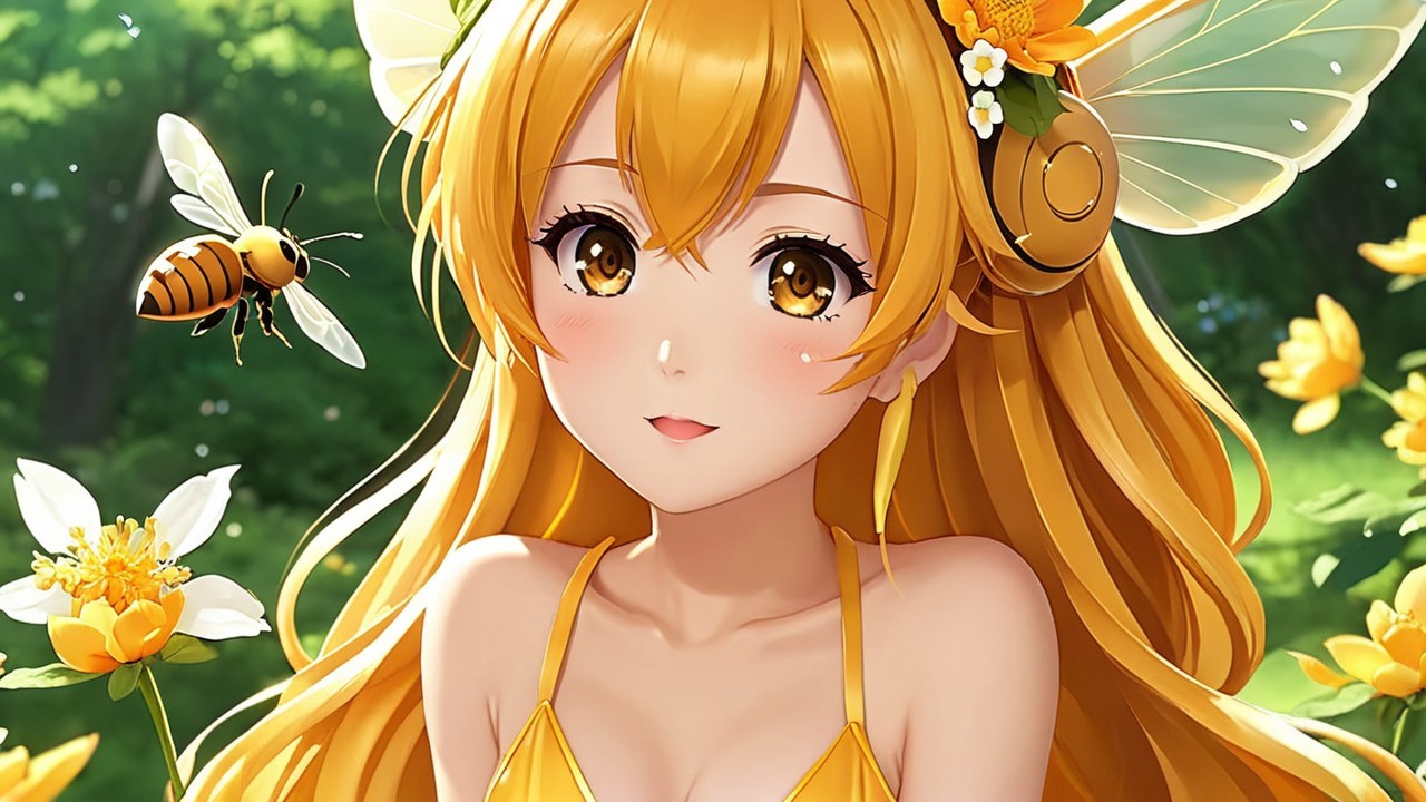 Young Woman with Golden Hair in a Flower Garden