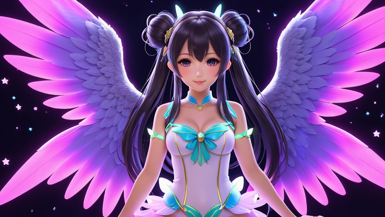 Vibrant Angelic Figure with Iridescent Wings