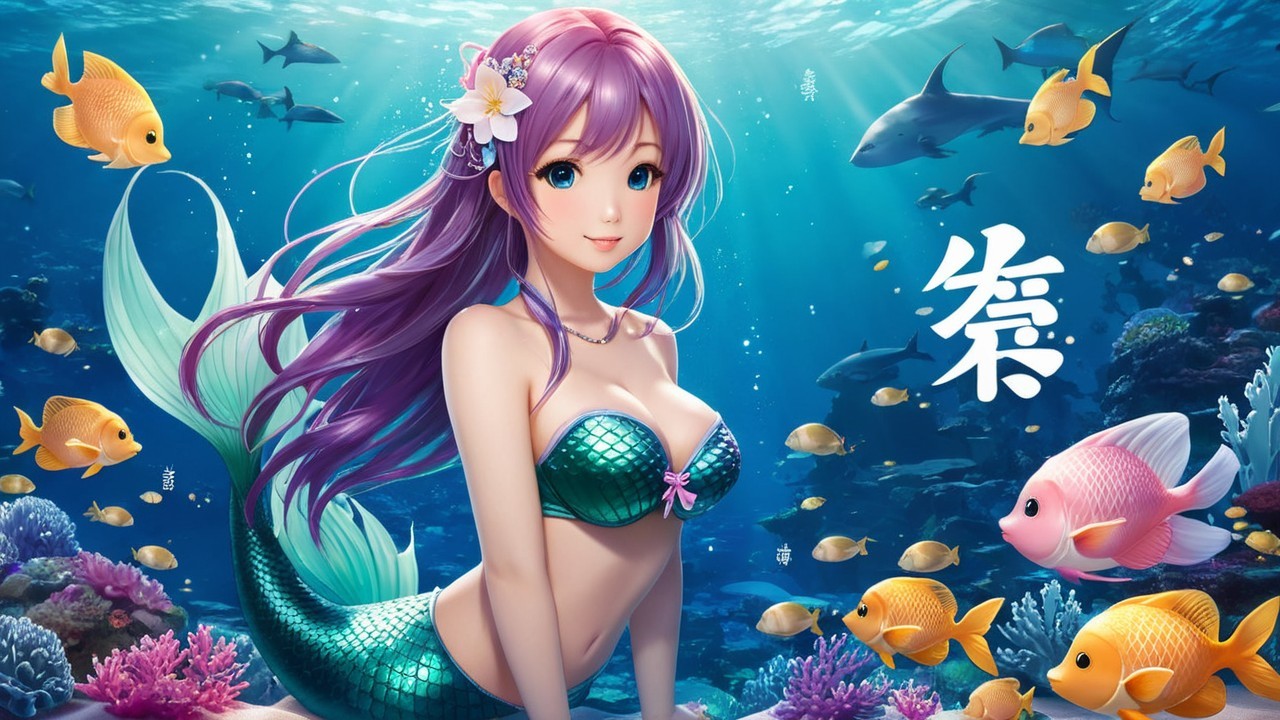 Vibrant Underwater Scene with Mermaid and Coral Reef