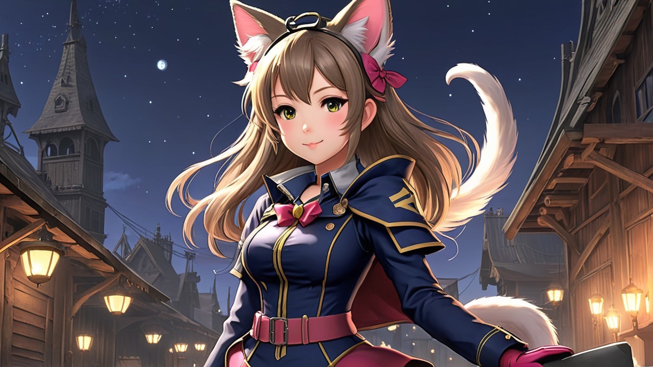 Fantastical character in charming village at night