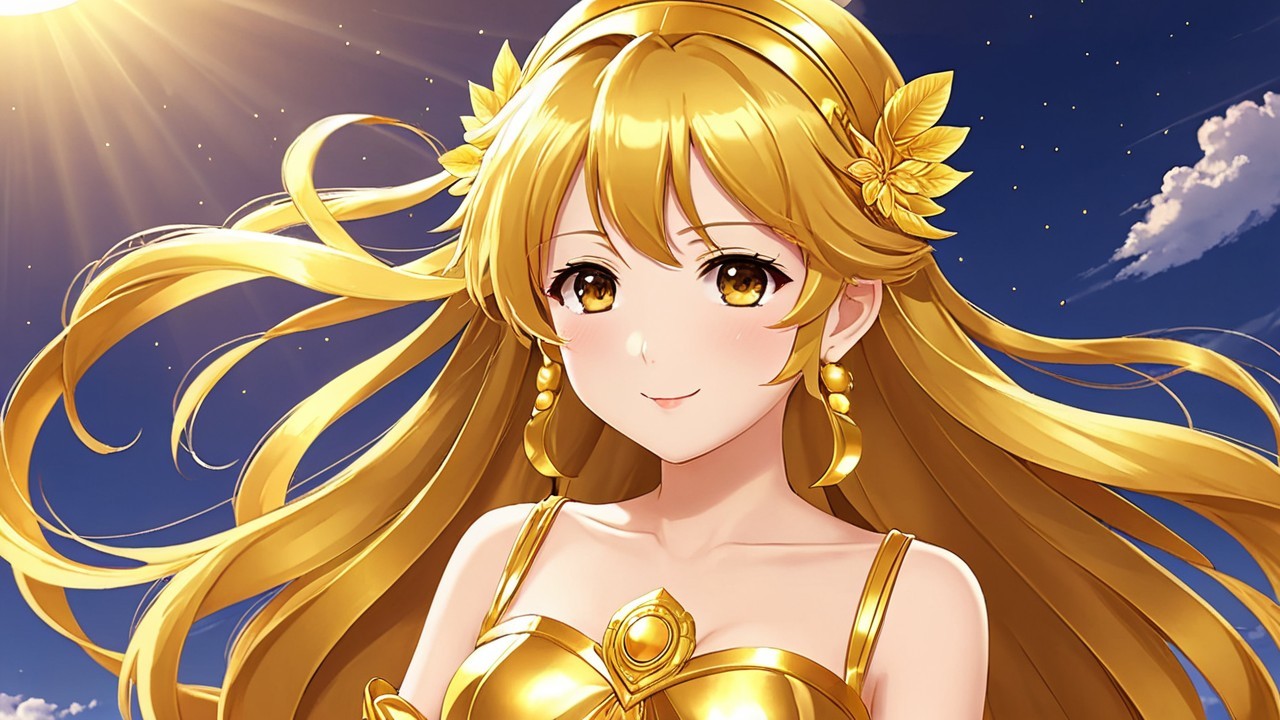 Radiant Character with Golden Hair and Elegant Outfit