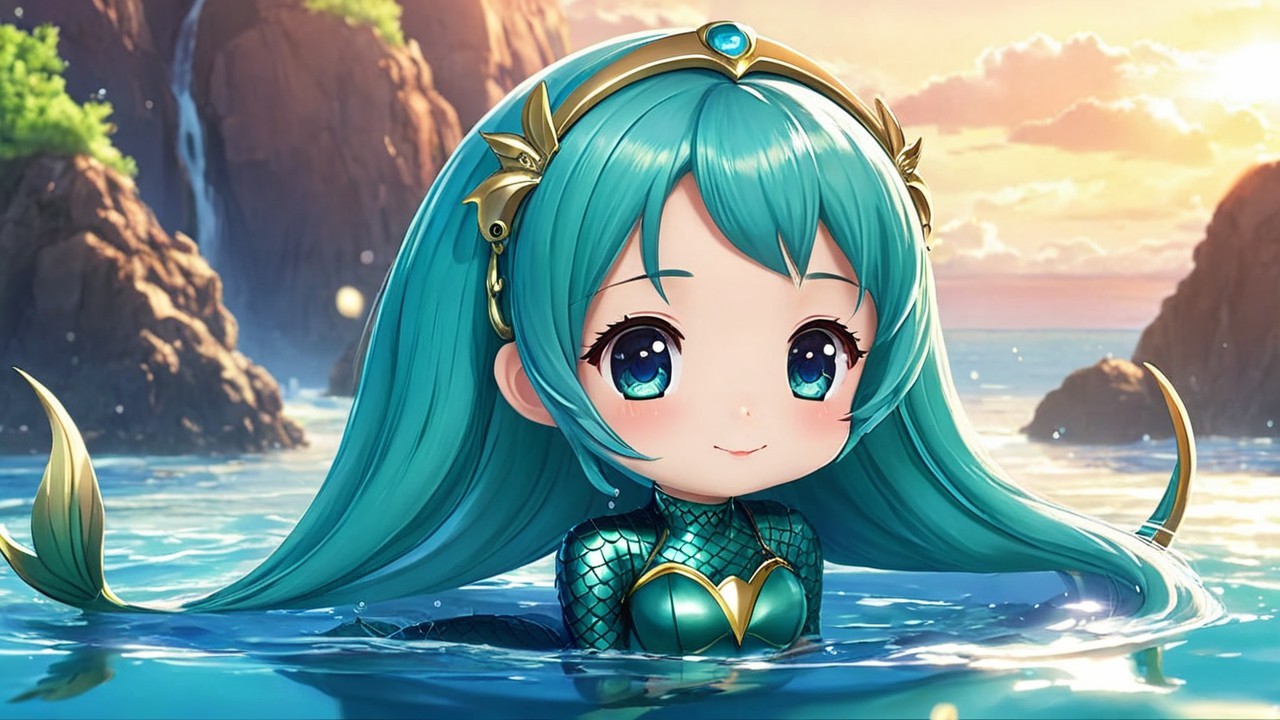 Chibi Character with Teal Hair and Mermaid Outfit