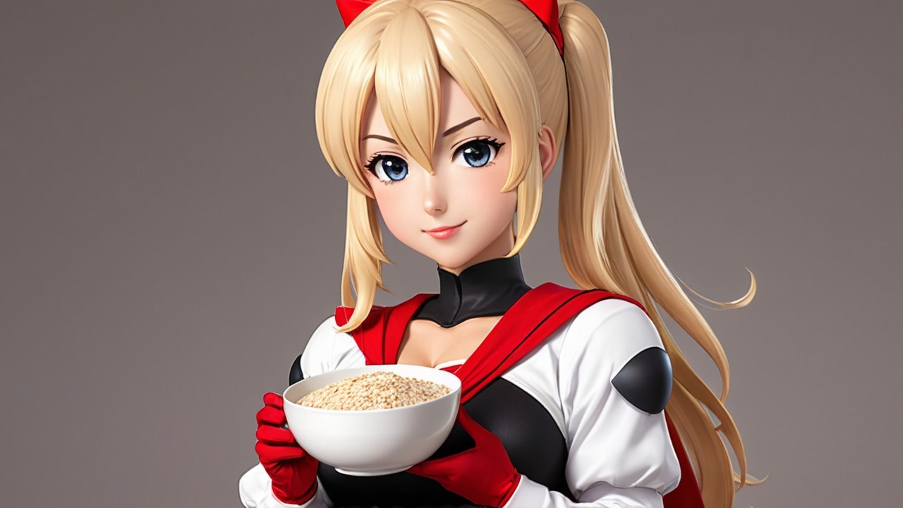 Stylized female character with blonde hair and blue eyes