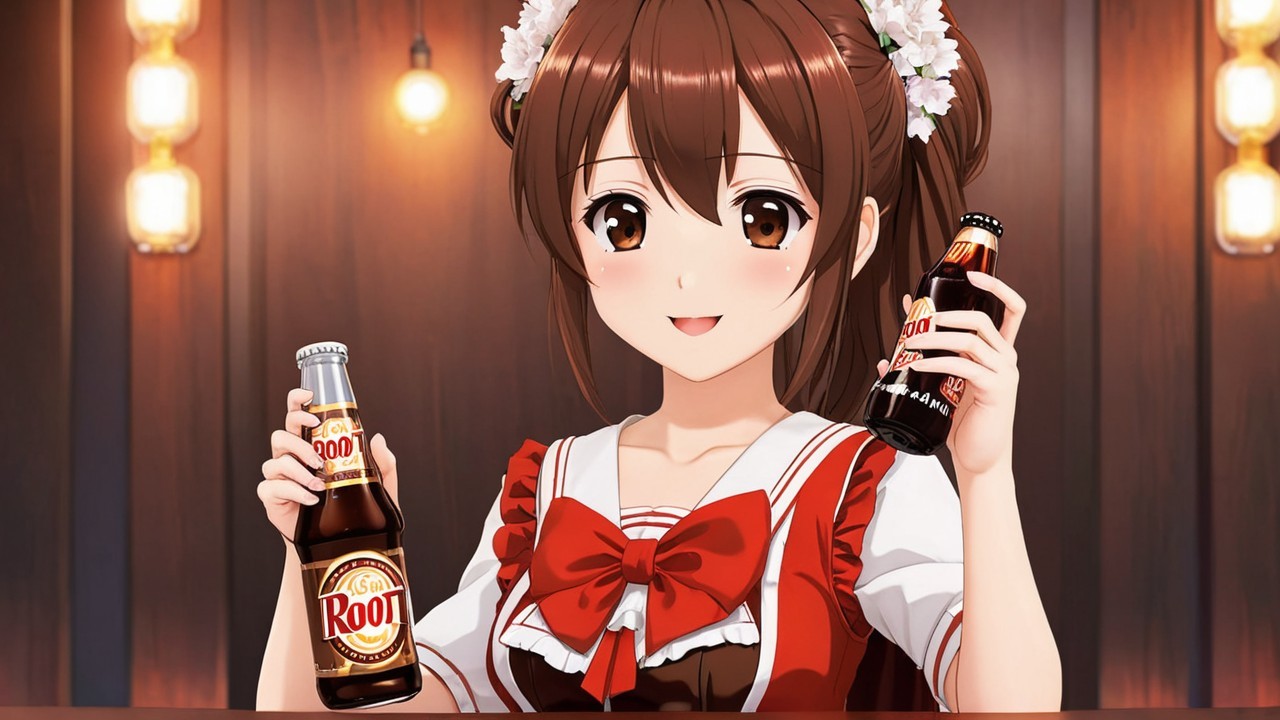 Cheerful Anime Girl in Cozy Vintage Setting