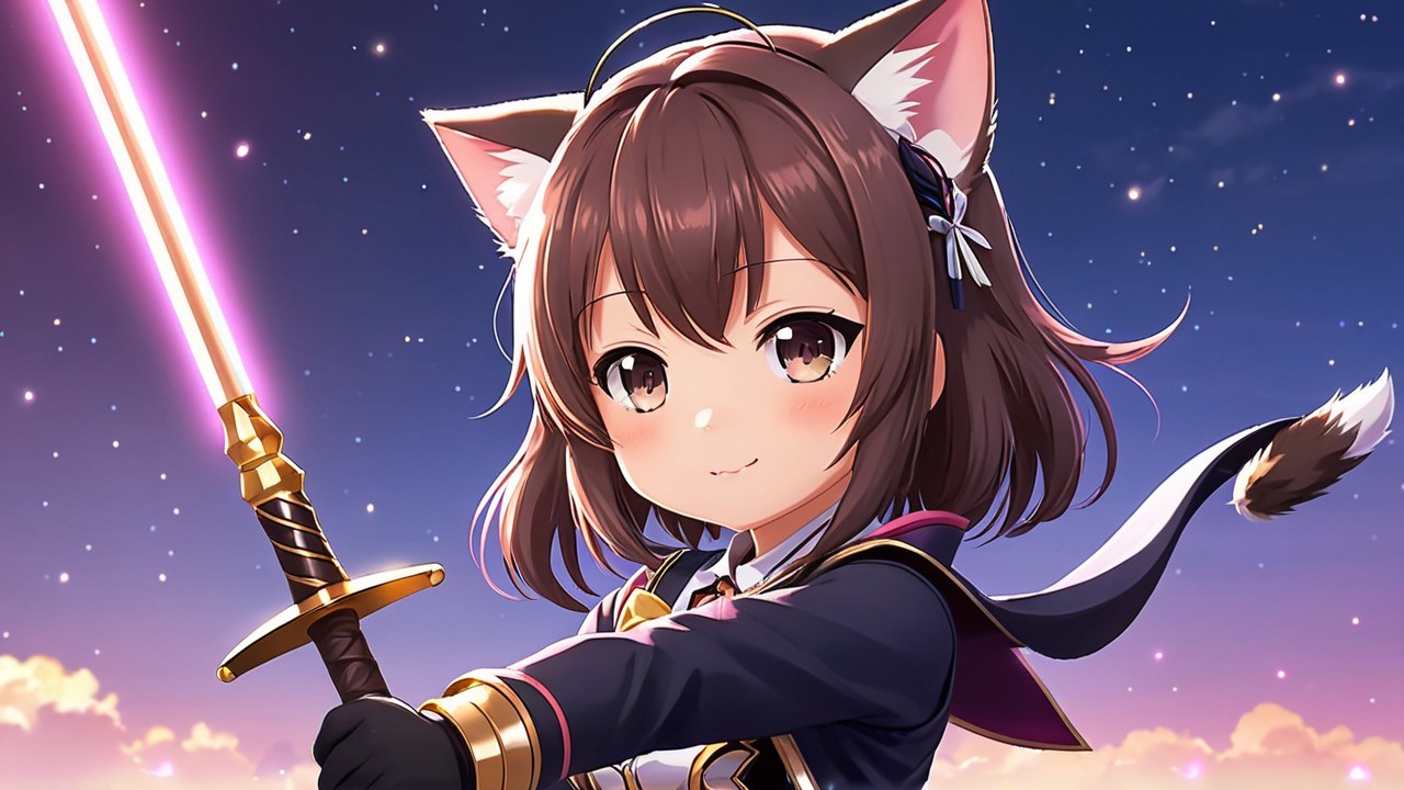 Anime Character with Cat Ears and Glowing Sword